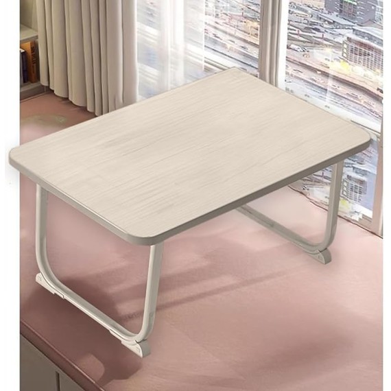 Laptop Desk for Bed, Wooden Lap Tray with Folding Metal Legs, Portable Lap Standing Table for Study, Anti-Slip Breakfast Tray, Notebook Stand Reading Holder for Home Couch Sofa Workstation (White)