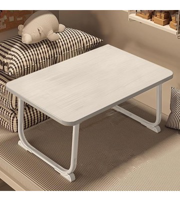 Laptop Desk for Bed, Wooden Lap Tray with Folding Metal Legs, Portable Lap Standing Table for Study, Anti-Slip Breakfast Tray, Notebook Stand Reading Holder for Home Couch Sofa Workstation (White)