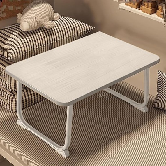 Laptop Desk for Bed, Wooden Lap Tray with Folding Metal Legs, Portable Lap Standing Table for Study, Anti-Slip Breakfast Tray, Notebook Stand Reading Holder for Home Couch Sofa Workstation (White)