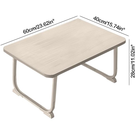 Laptop Desk for Bed, Wooden Lap Tray with Folding Metal Legs, Portable Lap Standing Table for Study, Anti-Slip Breakfast Tray, Notebook Stand Reading Holder for Home Couch Sofa Workstation (White)