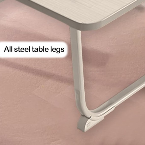 Laptop Desk for Bed, Wooden Lap Tray with Folding Metal Legs, Portable Lap Standing Table for Study, Anti-Slip Breakfast Tray, Notebook Stand Reading Holder for Home Couch Sofa Workstation (White)