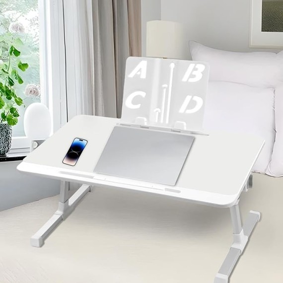 Lap Desk for Bed,Laptop Stand Lap Desk Tablet Tray Table Bed Desk - Laptop Bed Stand Reading Holder with Drawer & Bookshelf Bed Table for Working, Reading, Eating