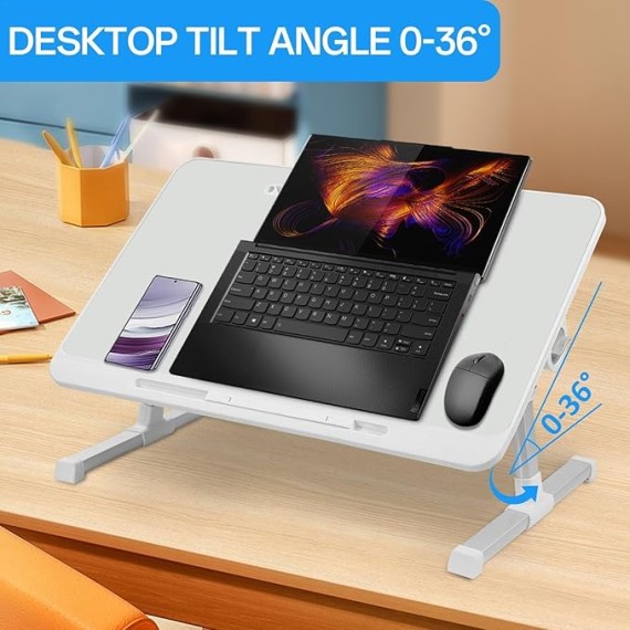 Lap Desk for Bed,Laptop Stand Lap Desk Tablet Tray Table Bed Desk - Laptop Bed Stand Reading Holder with Drawer & Bookshelf Bed Table for Working, Reading, Eating