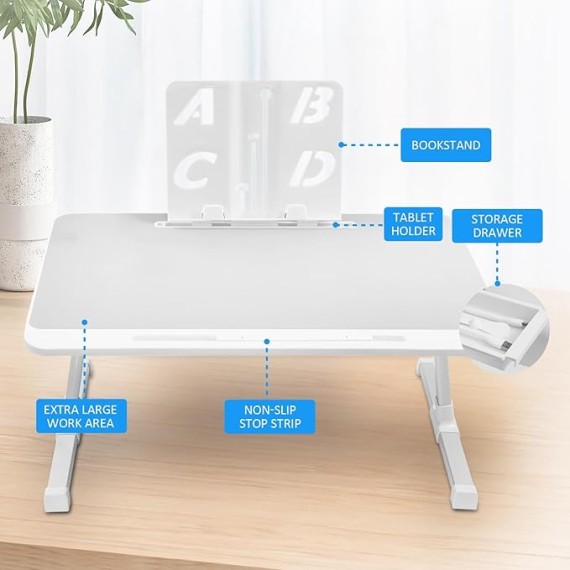 Lap Desk for Bed,Laptop Stand Lap Desk Tablet Tray Table Bed Desk - Laptop Bed Stand Reading Holder with Drawer & Bookshelf Bed Table for Working, Reading, Eating