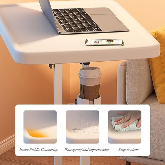 Couch Table Tray, Folding Sofa Bedside Table, Stowaway Laptop Desk, Portable Bed Dinner Tray - Height Adjustable TV Table with Cup Holder