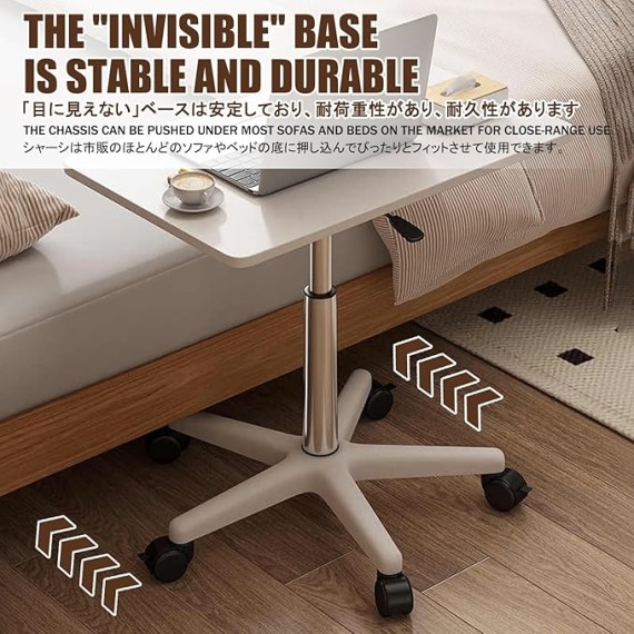 Side Table，Sofa End Table，360°Swivel Couch Side Table，Over Bed Table Adjustable Height, Sofa Table，Large Storage Space, Easy to Move, and Stable Structure.(White,59-80CM/23.2-31.5in)