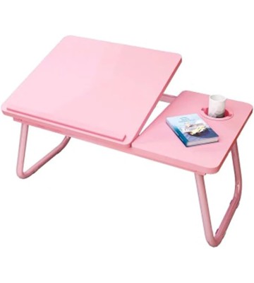 Foldable Laptop Desk Stand Tray Table for Bed/Couch/Sofa/Floor Light Walnut 21 x 12 x 10 Inches Portable and Adjustable Height Ideal for Watching Movies and Working from Home (Pink)