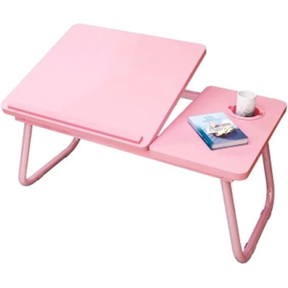 Foldable Laptop Desk Stand Tray Table for Bed/Couch/Sofa/Floor Light Walnut 21 x 12 x 10 Inches Portable and Adjustable Height Ideal for Watching Movies and Working from Home (Pink)