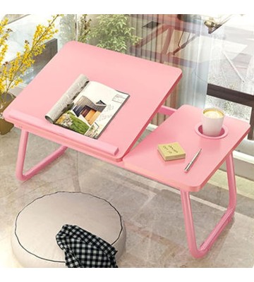 Foldable Laptop Desk Stand Tray Table for Bed/Couch/Sofa/Floor Light Walnut 21 x 12 x 10 Inches Portable and Adjustable Height Ideal for Watching Movies and Working from Home (Pink)