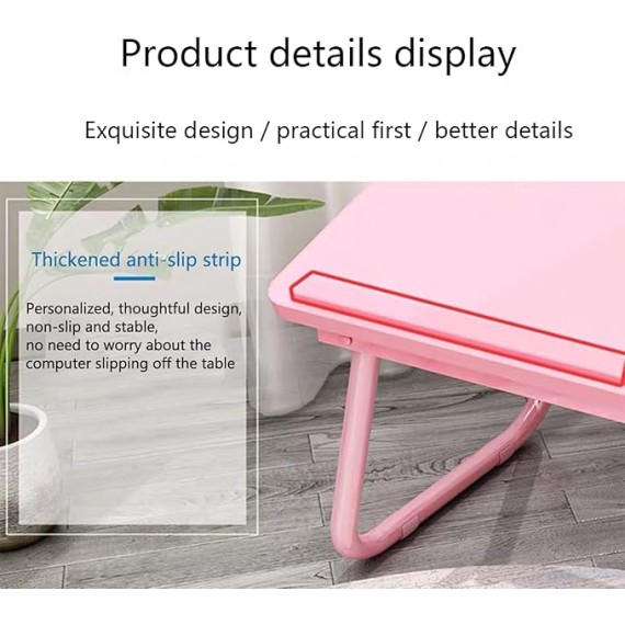 Foldable Laptop Desk Stand Tray Table for Bed/Couch/Sofa/Floor Light Walnut 21 x 12 x 10 Inches Portable and Adjustable Height Ideal for Watching Movies and Working from Home (Pink)