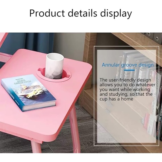 Foldable Laptop Desk Stand Tray Table for Bed/Couch/Sofa/Floor Light Walnut 21 x 12 x 10 Inches Portable and Adjustable Height Ideal for Watching Movies and Working from Home (Pink)