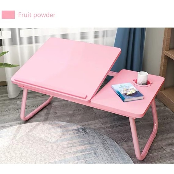 Foldable Laptop Desk Stand Tray Table for Bed/Couch/Sofa/Floor Light Walnut 21 x 12 x 10 Inches Portable and Adjustable Height Ideal for Watching Movies and Working from Home (Pink)