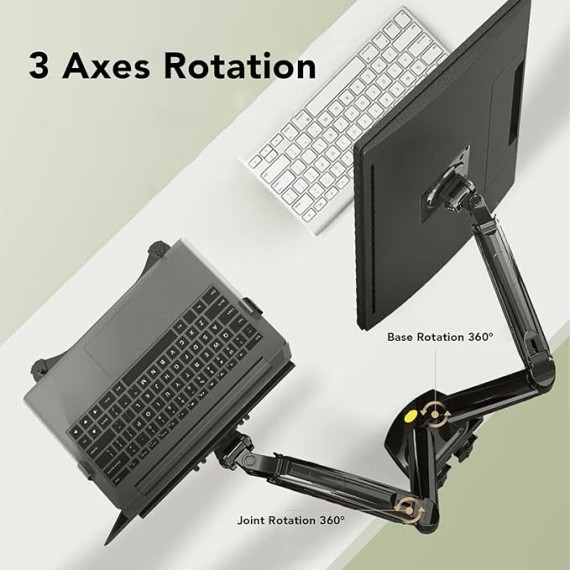 Monitor and Laptop Mount, Adjustable 2 in 1 Combo Mount for 17-30in Display and 10-17in Laptop, Single Arm Holds 19.8lbs