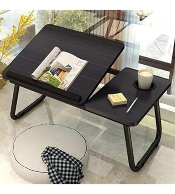 Foldable Laptop Desk Stand Tray Table for Bed/Couch/Sofa/Floor Light Walnut 21 x 12 x 10 Inches Portable and Adjustable Height Ideal for Watching Movies and Working from Home (Black)