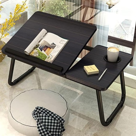 Foldable Laptop Desk Stand Tray Table for Bed/Couch/Sofa/Floor Light Walnut 21 x 12 x 10 Inches Portable and Adjustable Height Ideal for Watching Movies and Working from Home (Black)