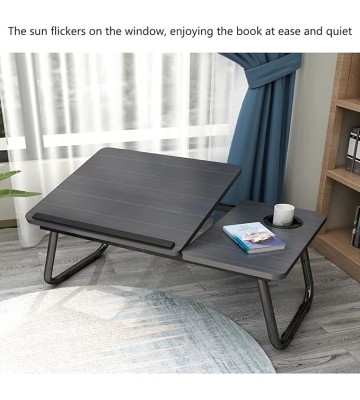 Foldable Laptop Desk Stand Tray Table for Bed/Couch/Sofa/Floor Light Walnut 21 x 12 x 10 Inches Portable and Adjustable Height Ideal for Watching Movies and Working from Home (Black)