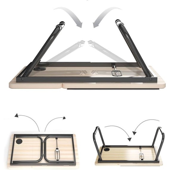 Foldable Laptop Desk Stand Tray Table for Bed/Couch/Sofa/Floor Light Walnut 21 x 12 x 10 Inches Portable and Adjustable Height Ideal for Watching Movies and Working from Home (Black)
