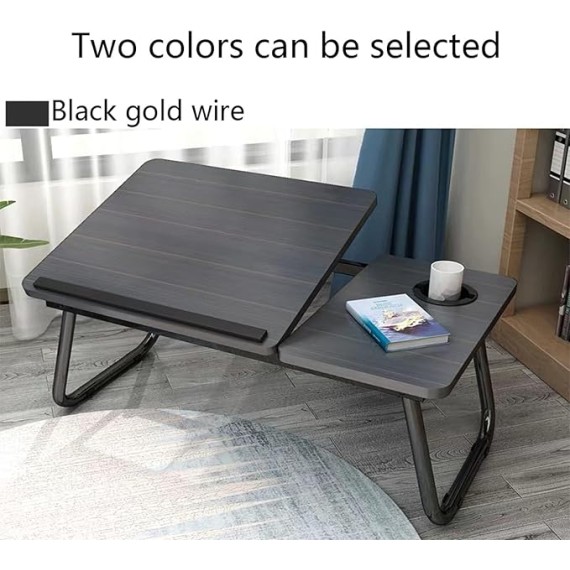 Foldable Laptop Desk Stand Tray Table for Bed/Couch/Sofa/Floor Light Walnut 21 x 12 x 10 Inches Portable and Adjustable Height Ideal for Watching Movies and Working from Home (Black)